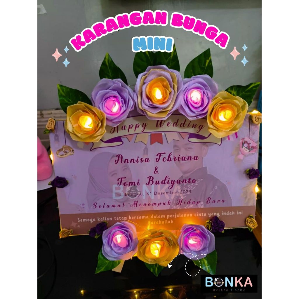 Karangan Bunga Mini Akrilik Custom Ucapan Ulang Tahun Wisuda Anniversary Pernikahan