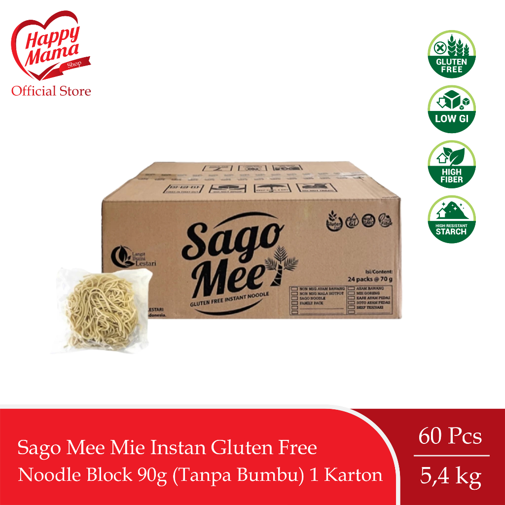 

Sago Mee Mie Instan Gluten Free Noodle Block 90g (Tanpa Bumbu) 1 karton (isi 60)