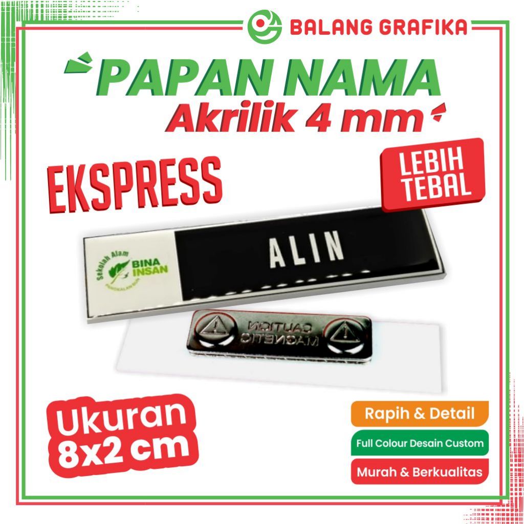 

Name Tag Papan Nama Dada EXPRESS Acrylic 4mm Tebal