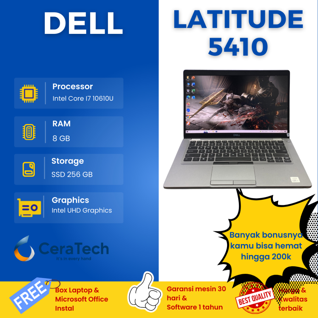 Laptop Dell latitude 5410 - Intel core i7 gen 10 - Ram 8 ssd 256gb - Layar full HD - Original dan be