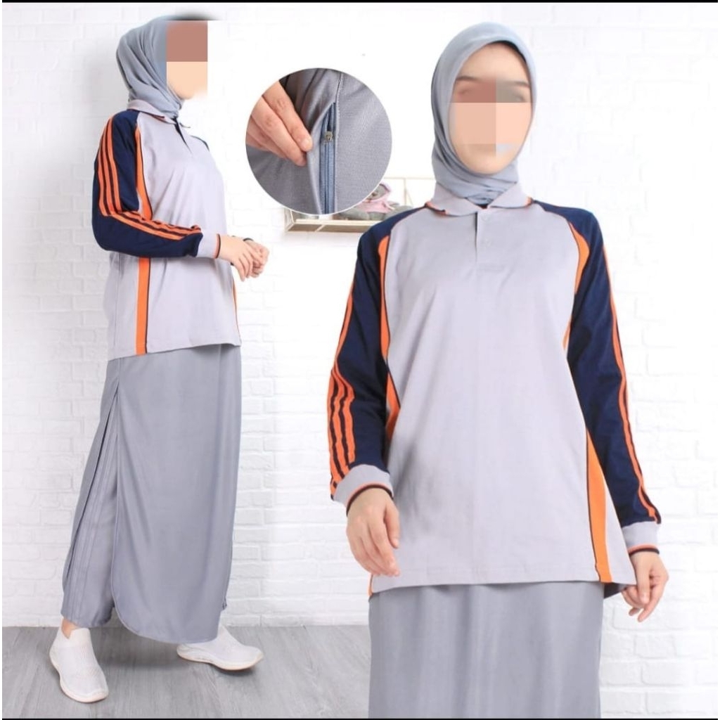 setelan kaos celan rok tangan panjang  muslimah