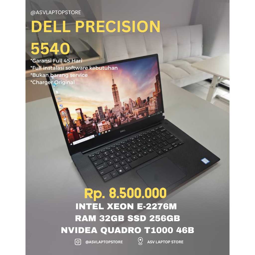 DELL PRECISION 5540 INTEL XEON E 2276M RAM 32GB SSD 256GB NVIDIA Quadro T1000 4GB LAPTOP ULTRABOOK W