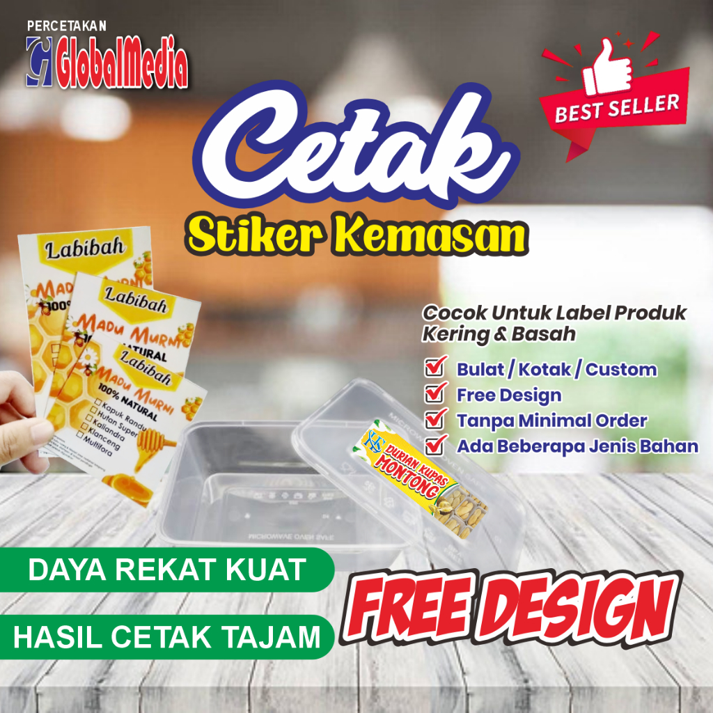 

CETAK STIKER / LABEL KEMASAN CUSTOM | BAHAN VYNIL ATAU KROMO