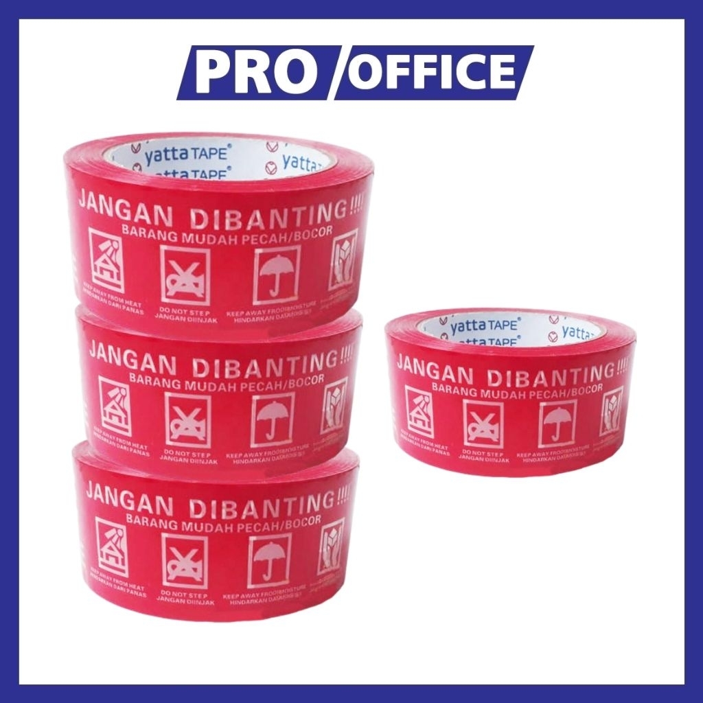 

ProOffice - Lakban Fragile OPP Merah – Lakban Packing Segel Barang Pecah Belah