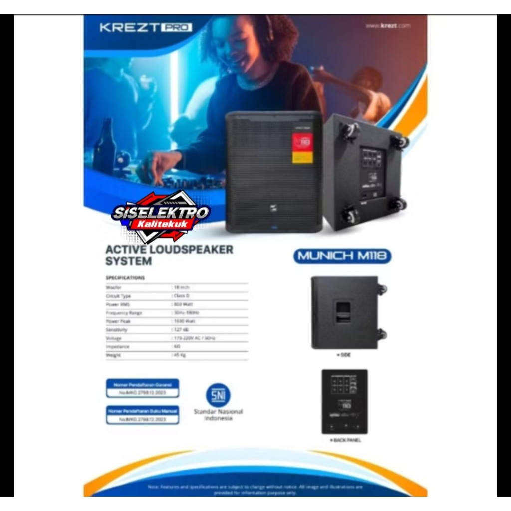 Subwoofer aktif krezt 18 inch Munich m118 subwoofer aktif