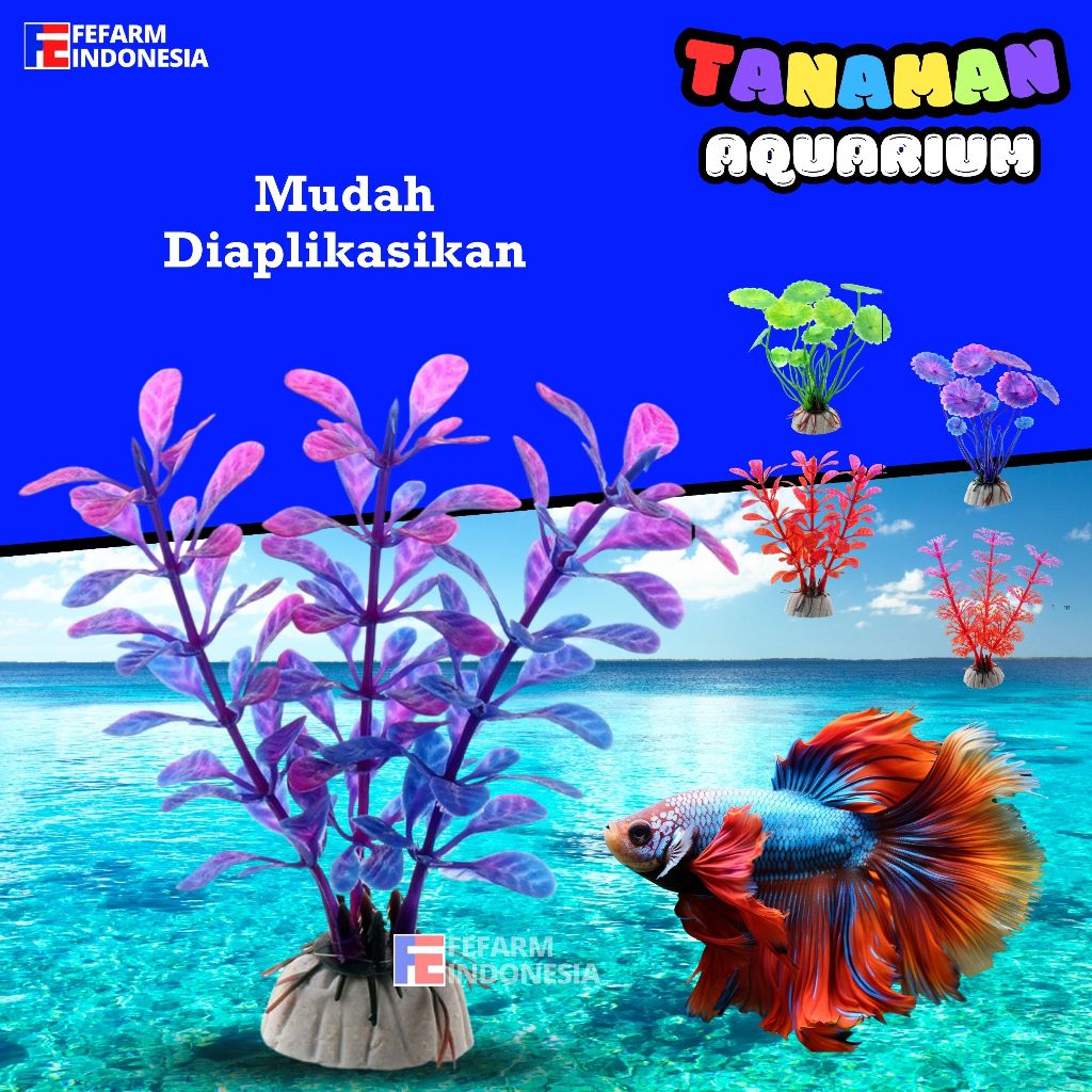 BUNGA PLASTIK HIAS AQUARIUM | Tanaman Aksesoris Akuarium | Pohon Daun Batu Tambahan Hiasan Ikan FEFA