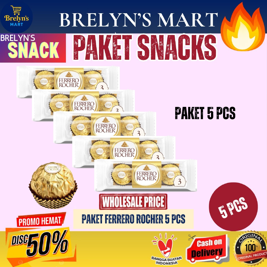 

(PAKET 5 PACK) Ferrero Rocher isi 3 pcs ball Premium Chocolate