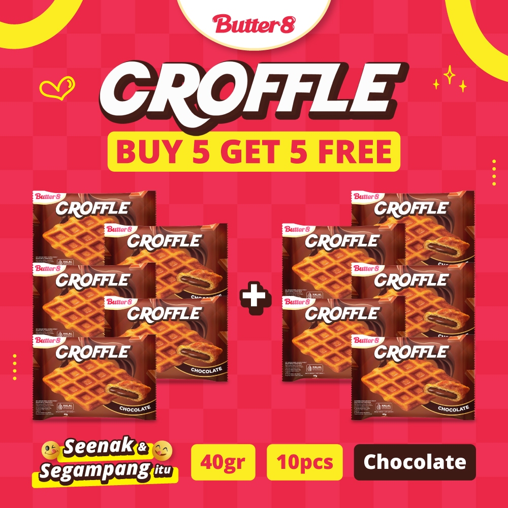 

[ BUTTER8 ] BELI 5 pcs GRATIS 5 pcs Croffle Chocolate Snack Premium Kekinian Ready to Eat 40gr
