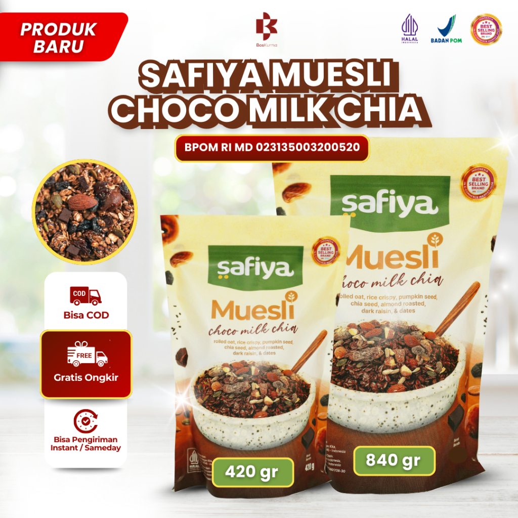 

Muesli Choco Milk Chia 840 Gram Safiya - Sarapan Sehat Tinggi Sehat Muesli Safiya Oatmeal Sereal