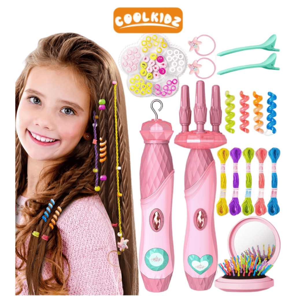 Coolkidz Set Alat Tata Rambut Anak-anak Mainan Salon Rambut DIY Hadiah Anak Perempuan Alat Kepang
