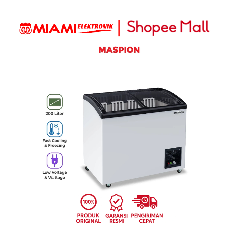 MASPION UFH-200C / UFH-200C-FK / UFH-200C-BK-FK / UFH-200C-RD-FK Sliding Glass Freezer 200 Liter 114