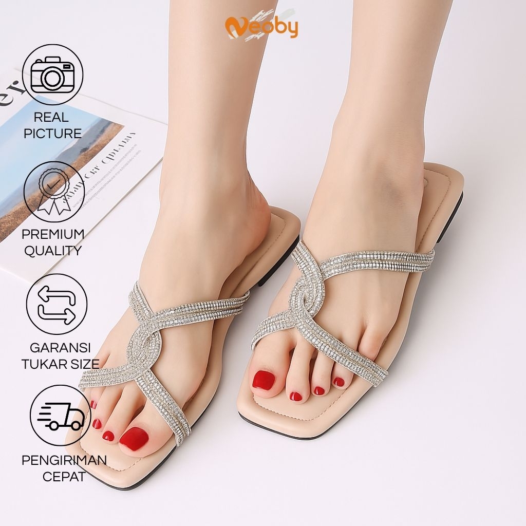 neoby thalita sandal wanita flat kekinian sendal cewek ukuran bigsize 41-42