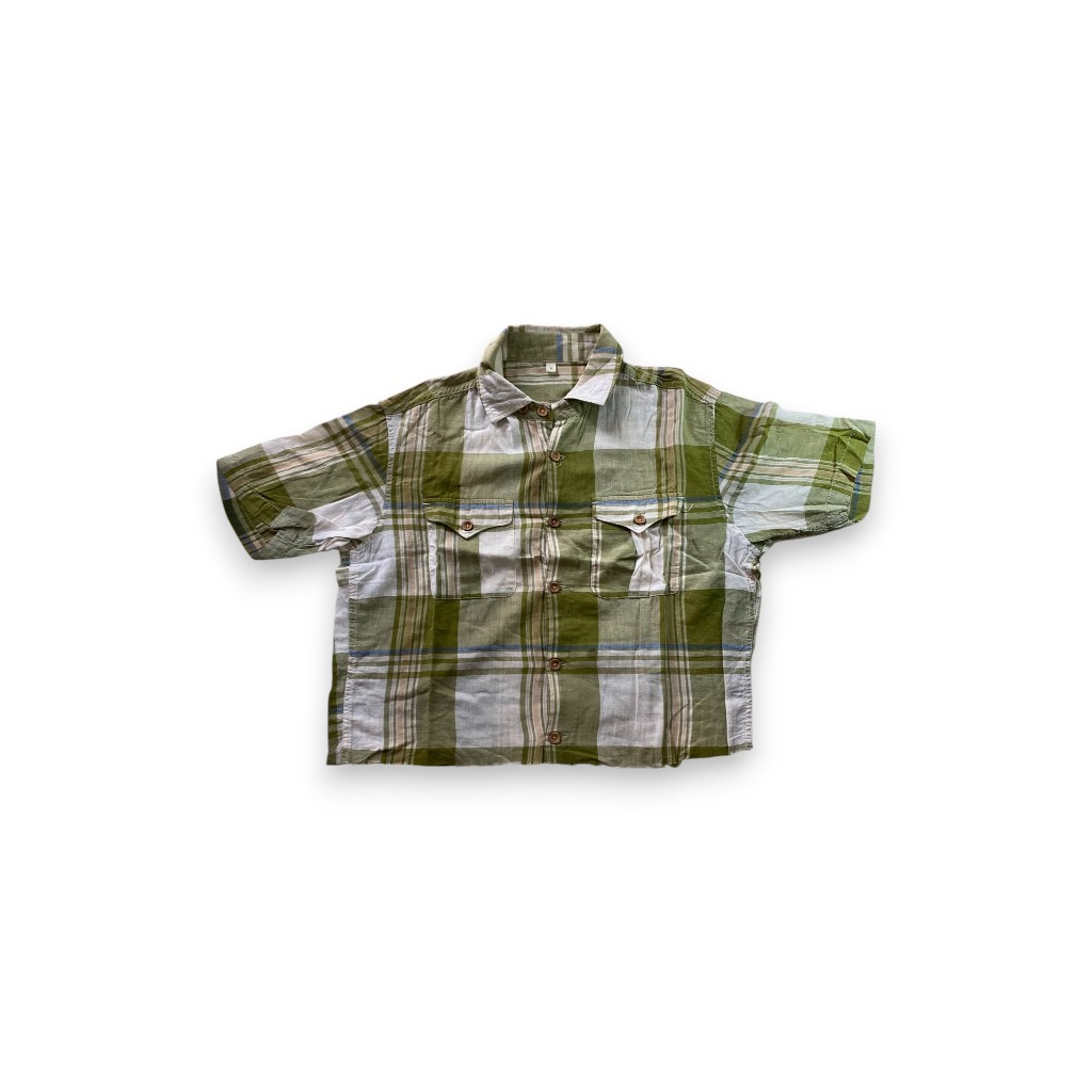 Kemeja Topvalu Plaid Flannel Shortsleeve Crop Boxy Shirt