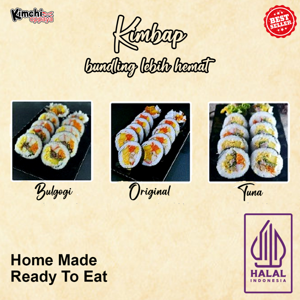 

Paket Bundling Kimbap Korea Halal – Bulgogi, Tuna Mayo, Original 3 Varian Isi 10 Pcs Fresh Homemade