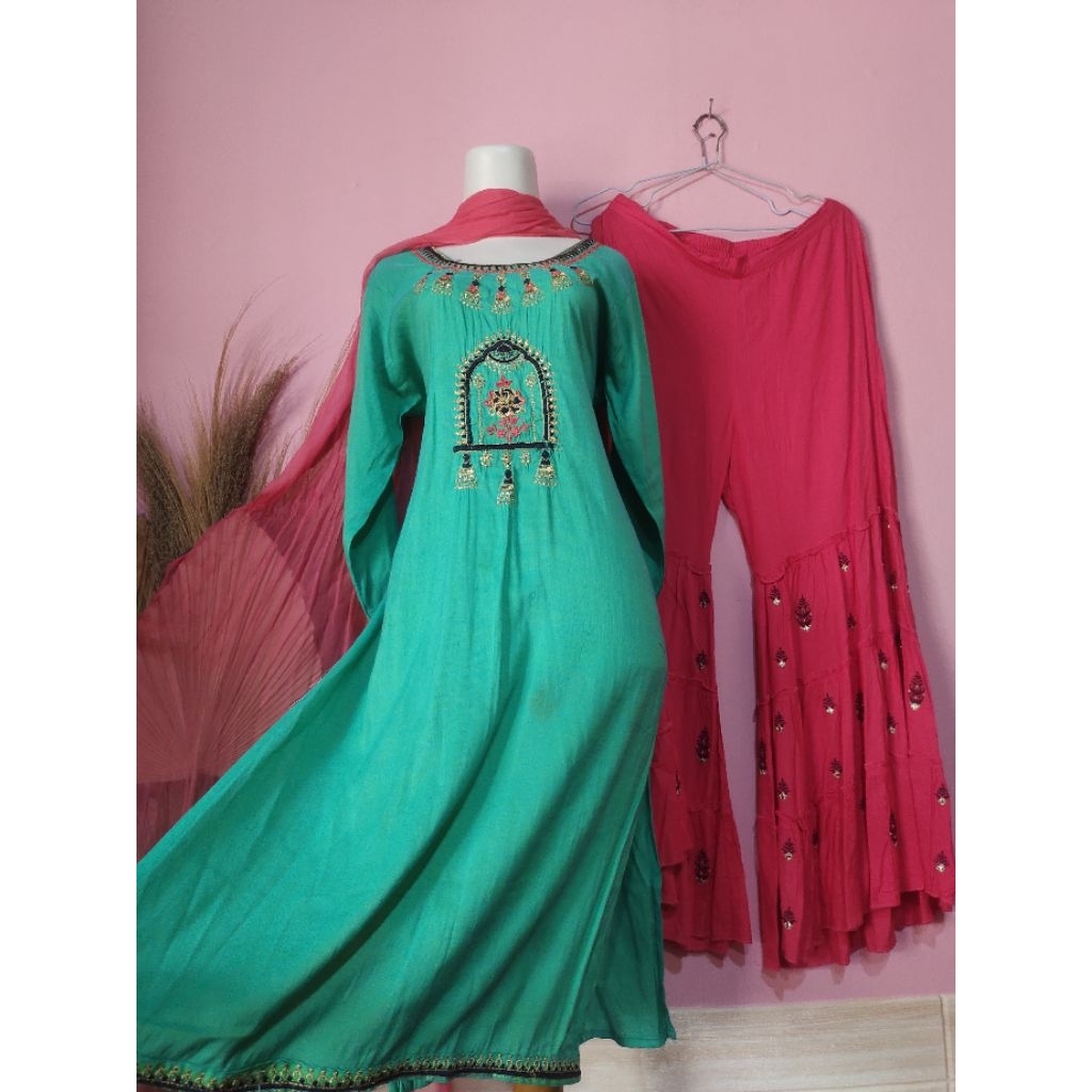 BAJU INDIA/ KURTI SET ZARARA KATUN RAYON/ TOSCA FUCHIA