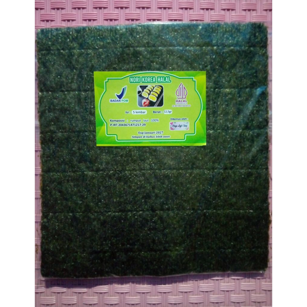 

[TERMURAH] Nori Korea original TEBAL hijau tua (gelap) isi 5 lembar halal dried seaweed bahan sushi kimbab bento promo nori termurah