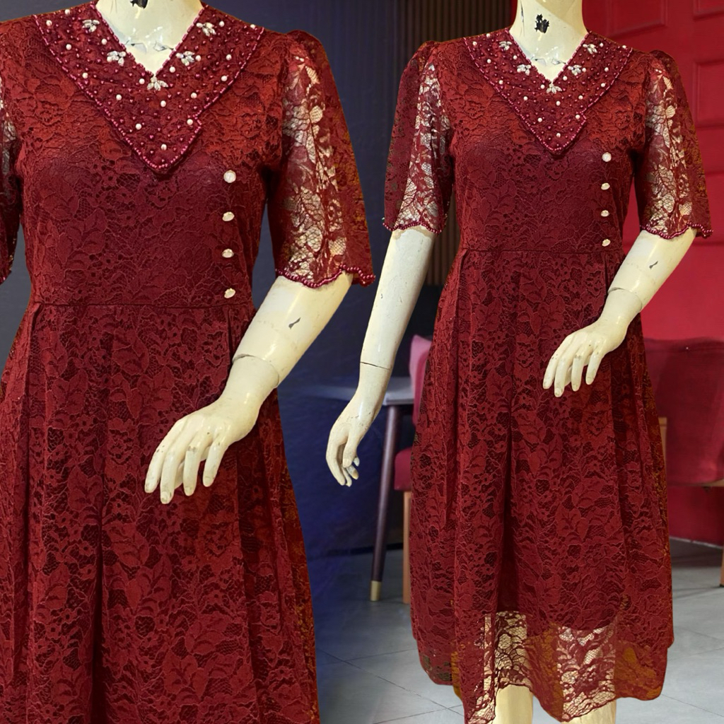 TAMARA-Dress brokat model payet terbaru mewah dan kekinian / dres natalan seragaman gereja kondangan