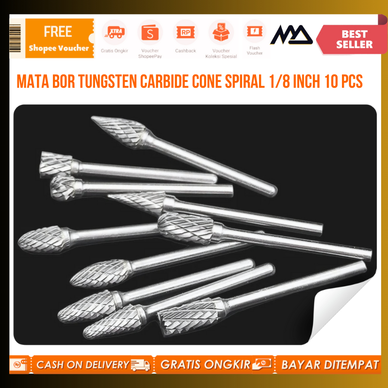 Mata Bor Spiral Tungsten / Mata Bor Tungsten Carbide Cone Spiral 1/8 Inch 10 PCS