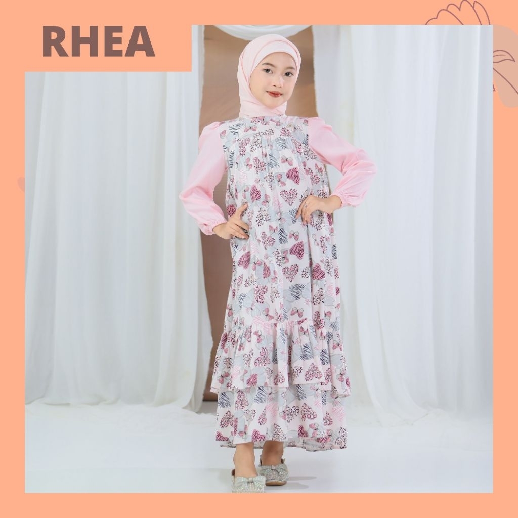 Dress Rhea Kids Ar Rafi New || Gamis Dress arrafi Ory Rayon Premium Motif Bunga Pink || Dress Anak S