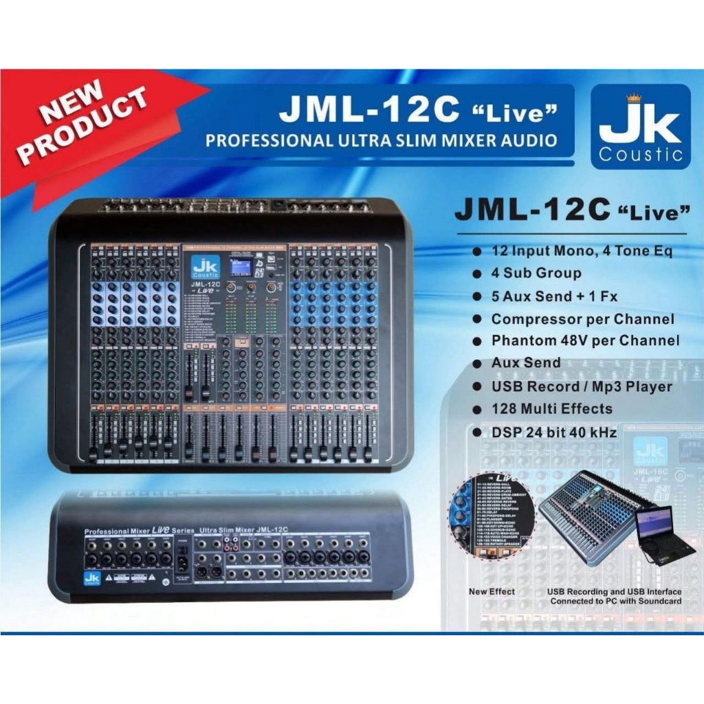 mixer JK coustic 12 channel type jml 12c live