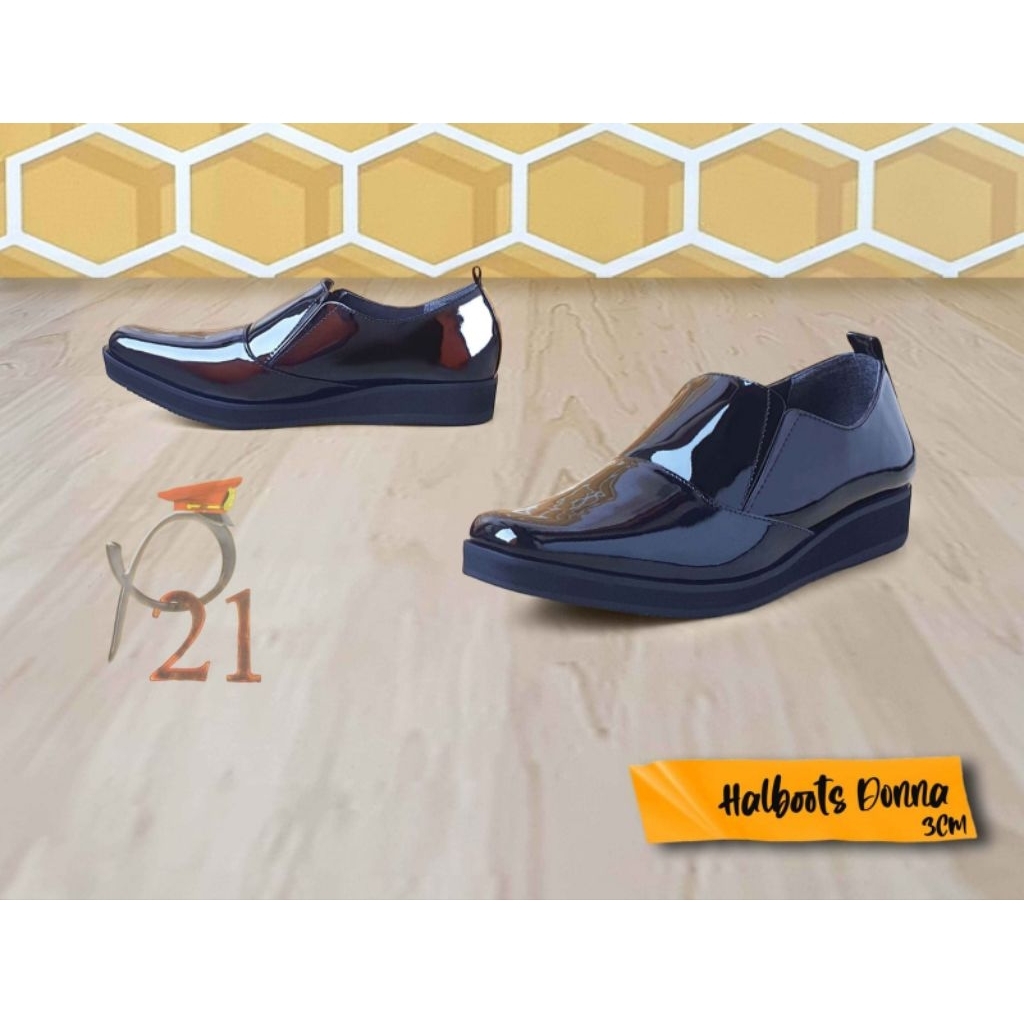SEPATU PDH WANITA HITAM KILAP HALFBOOT DONNA HAK 3CM SEPATU PDL SUS WANITA SEPATU PDL SUS POLWAN
