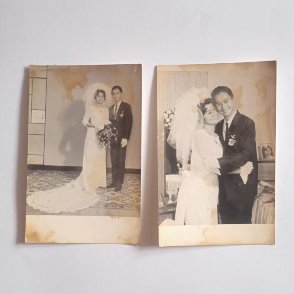 Antik Foto Hitam Putih Pernikahan Tionghoa Uk.9x14cm Utuh Tua