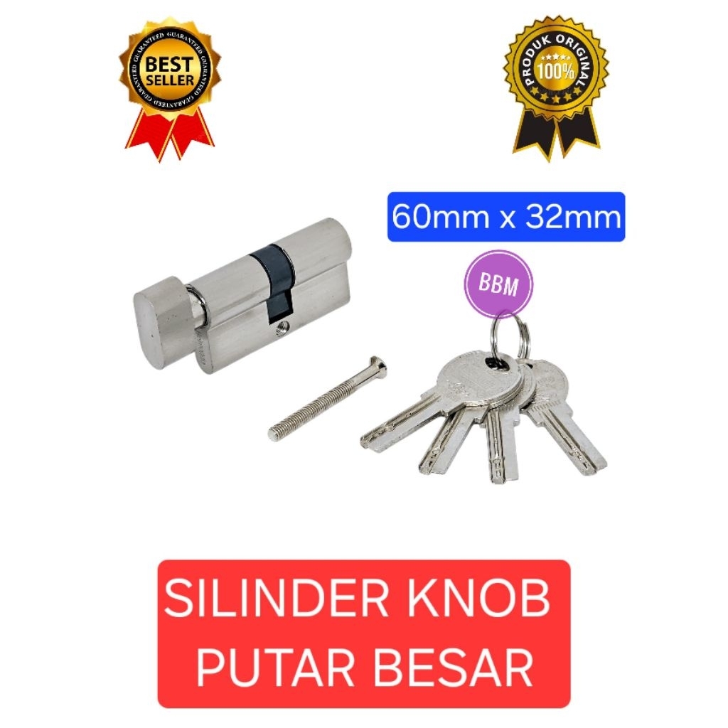 Cylinder Kunci Besar 60 mm x 32 mm Knob  / Silinder Kunci Knob Pintu Besar 60 mm 4 Anak Kunci Komput