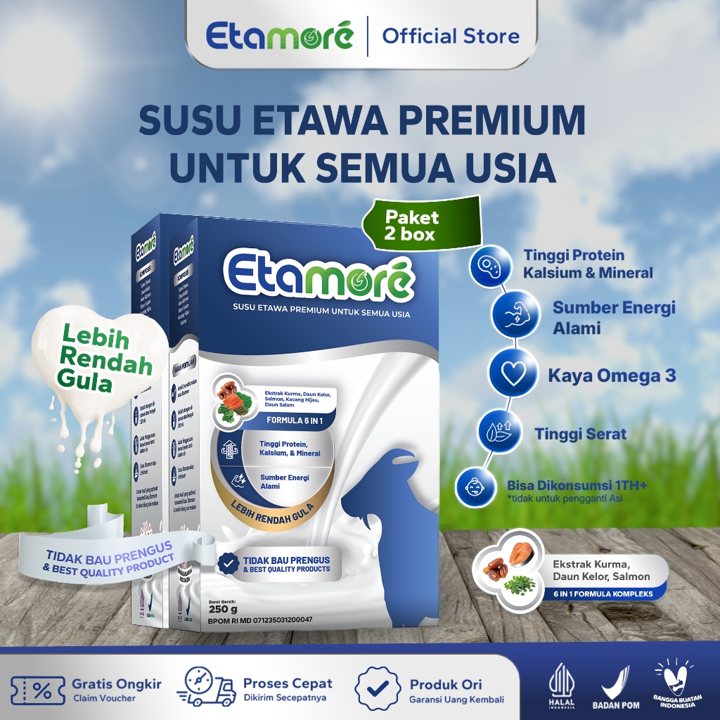 

Etamore 2 Box - Goat Milk Susu Kambing Etawa Premium Mengandung Daun Kelor Salmon Kurma Untuk Tulang Nyeri Sendi Osteoporosis Pegal Linu Asma Paru-paru Pernafasan BPOM
