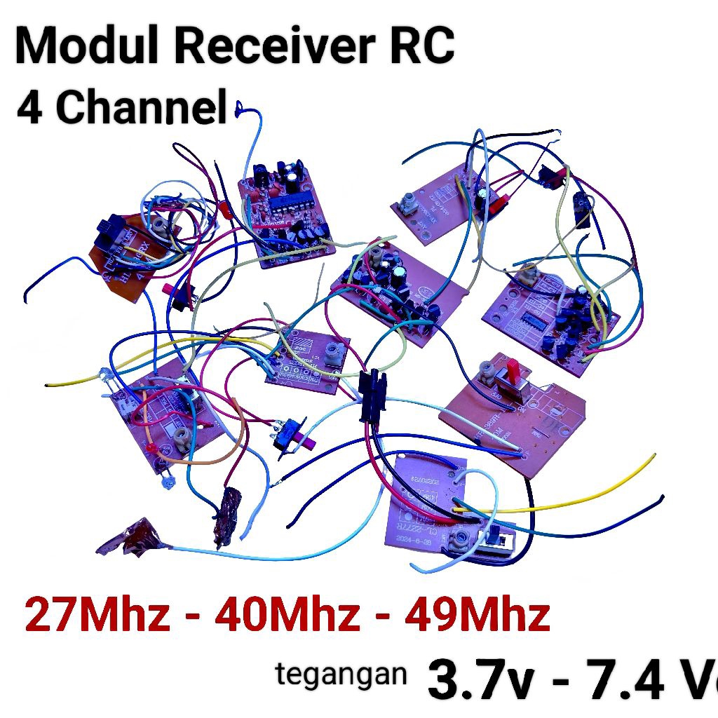 Modul Receiver untuk Mobil Mainan RC Remote Control 4 Channel 27 Mhz 40 Mhz 49 Mhz tegangan 3.7volt 