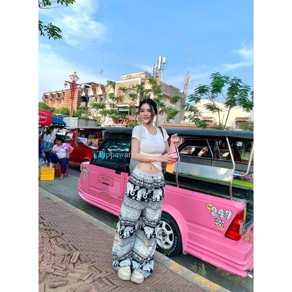 Dolly - Dolly- 466SK baju wanita setelan one set baju polos dengan celana bermotif gajah / one set s