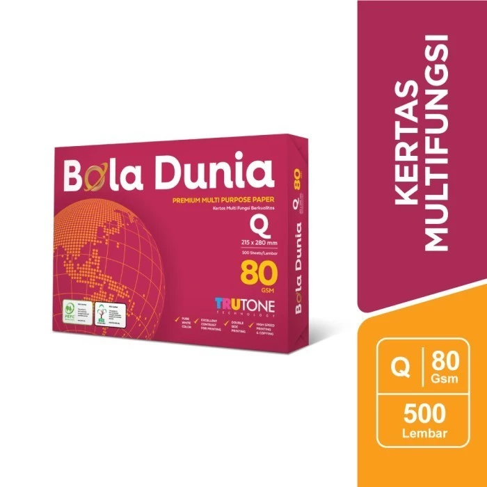 

KERTAS HVS Quarto 80 GSM BOLA DUNIA HIGH QUALITY 500 SHEETS