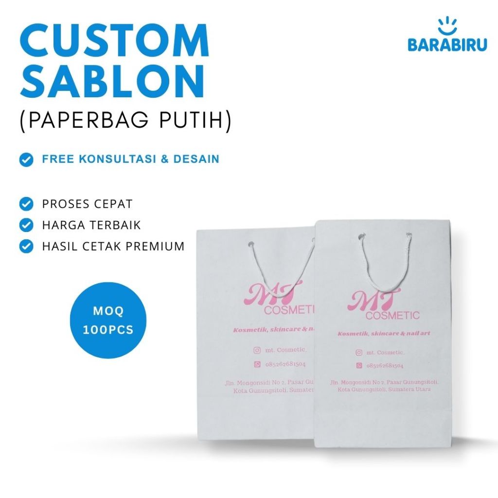 

Custom Desain Paper Bag Putih Sablon Suvenir Tas Belanja Shopping Bag Souvenir
