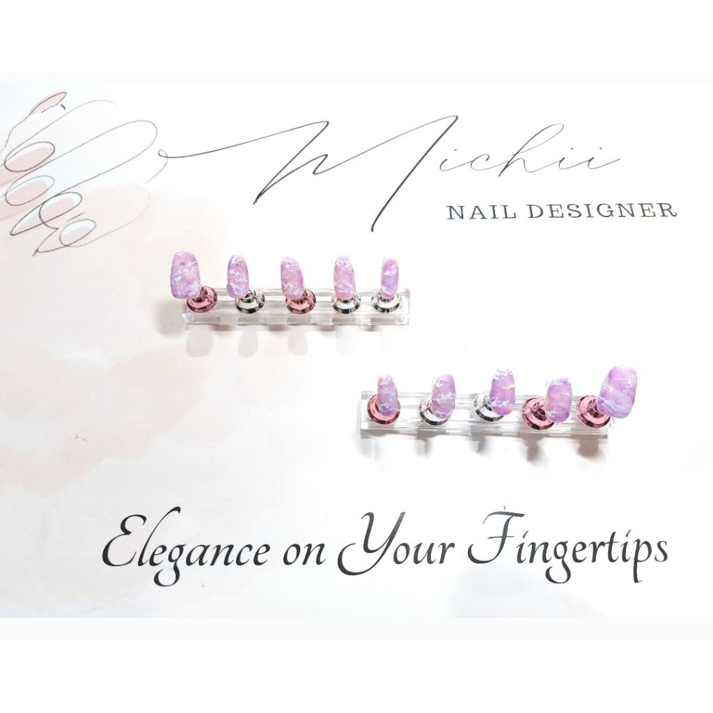 Purple Marble Nail Art Nail tips Kuku Palsu