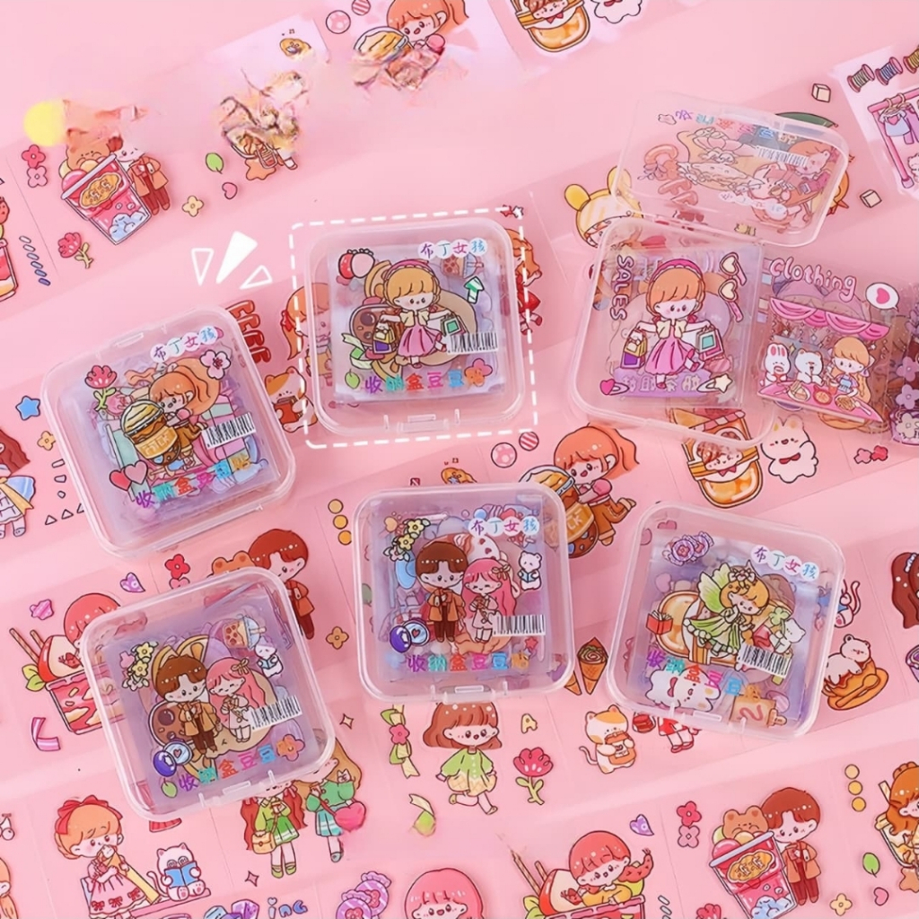 

GYN Stiker Mini Box/ 1 Mini Box Isi 12 Lembar/ Motif Gadis Puding Cute/ Momo Kartun Korea PET Lucu
