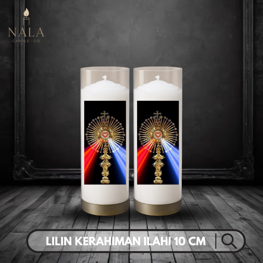 Lilin Doa Katolik Altar – Devosi Koronka Yesus Kerahiman Ilahi Putih 10 cm Gambar 3