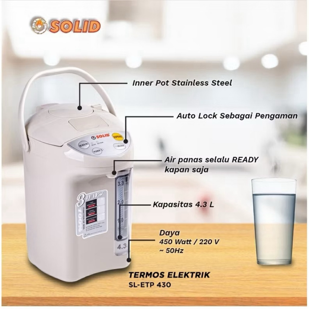 Preloved ketel teko air panas SSA  Termos Listrik 4.3 Liter SOLID SL-ETP 430 Electric Thermo Pot 4.3