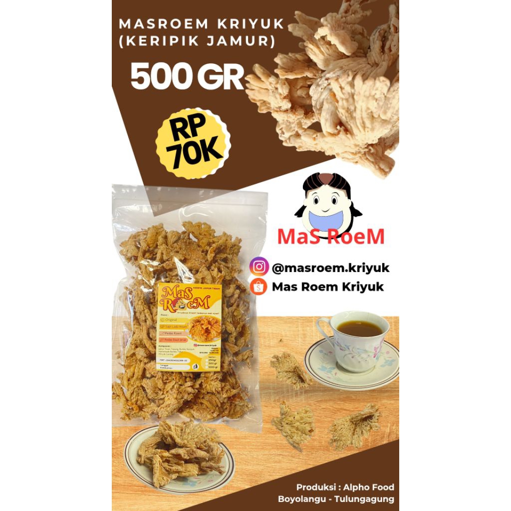 

MasRoem Keripik Jamur Kriyuk Jamur Crispy 500 gram