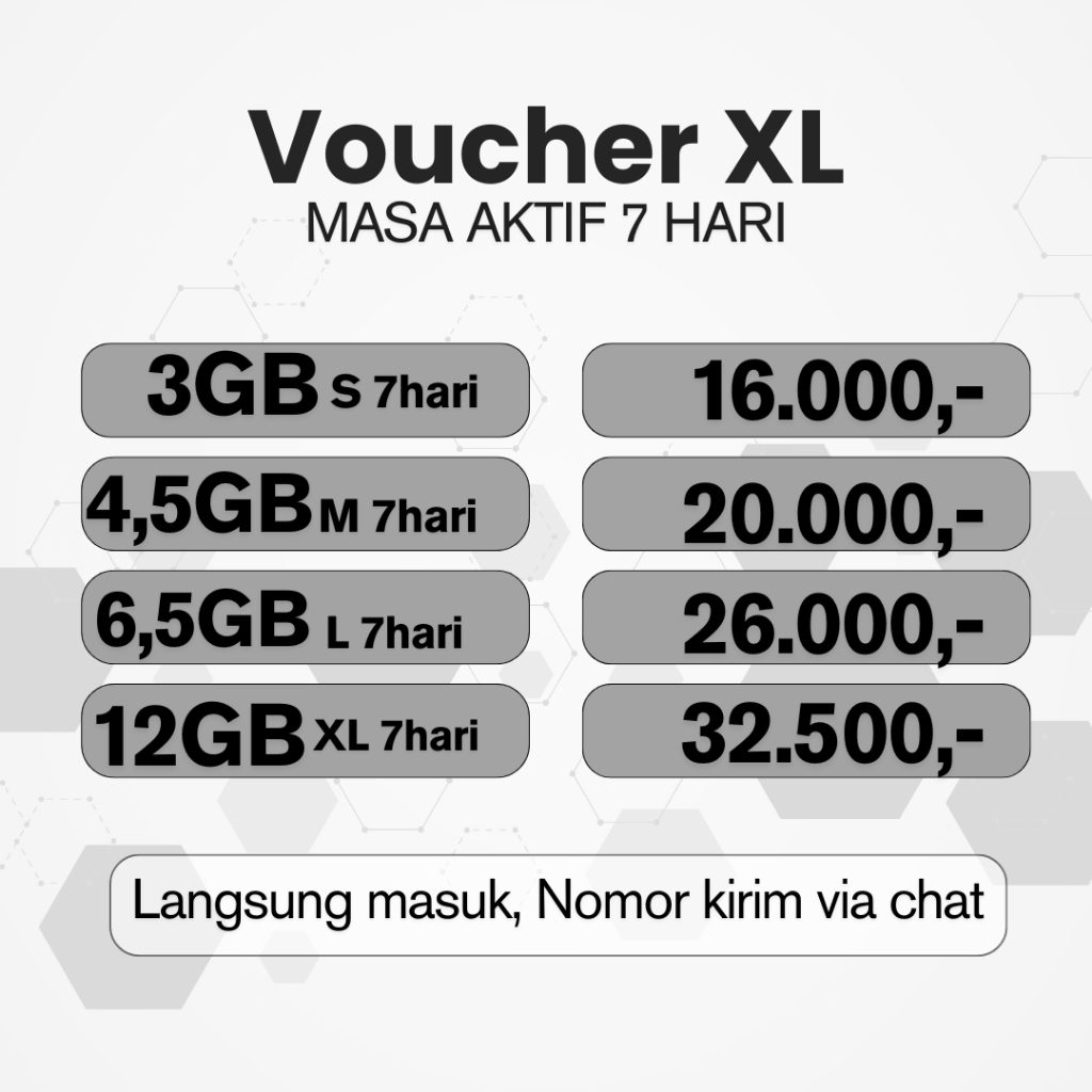 VOUCHER XL 3GB 4,5GB 12GB 7HARI