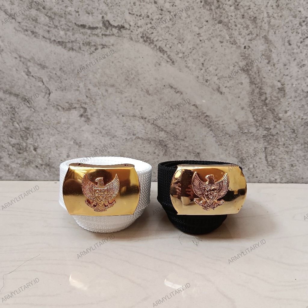 sabuk pdh garuda kuningan logo timbul hitam putih