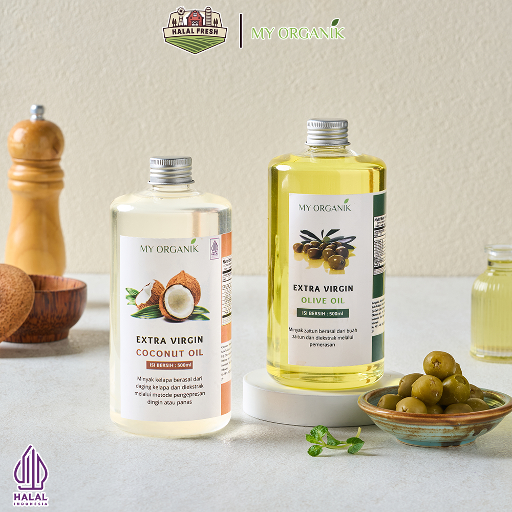 

My Organik Paket 2 in 1 Minyak Zaitun Extra Olive oil Minyak kelapa vco Virgin oil Coconut 500ml