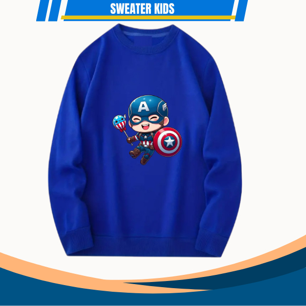 sweater crewneck anak motif avanger sweater anak super heroes sweater warna biru elektrik sweater av