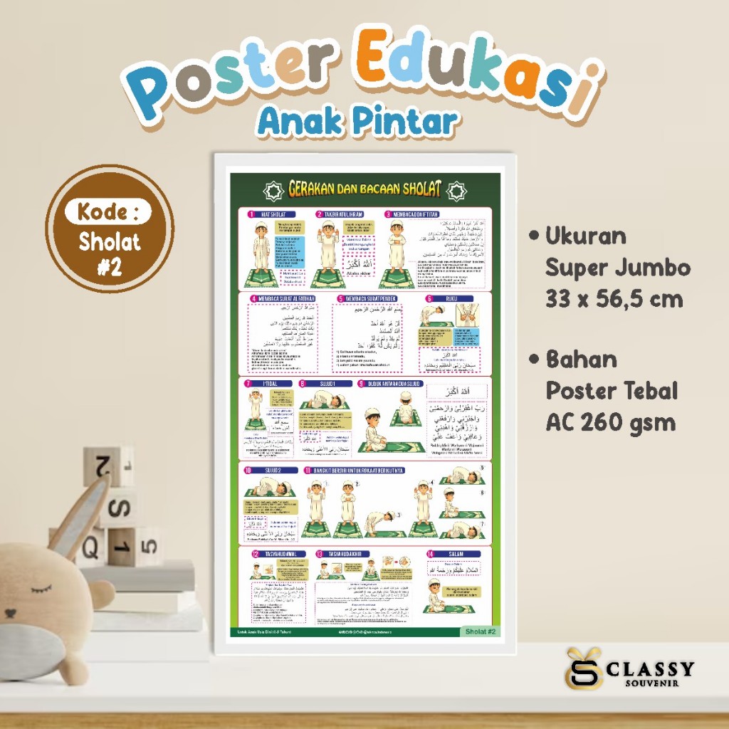 POSTER EDUKASI ANAK BERWARNA - [TEMA SHOLAT] - POSTER EDUKASI BELAJAR READY STOCK