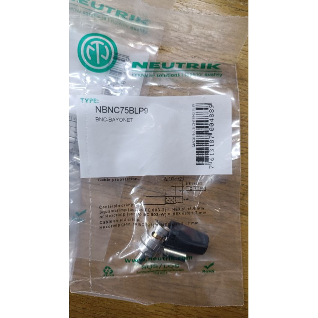 JACK KONEKTOR BNC Neutrik NBNC75BLP9 BNC RG59 PER PCS ORIGINAL