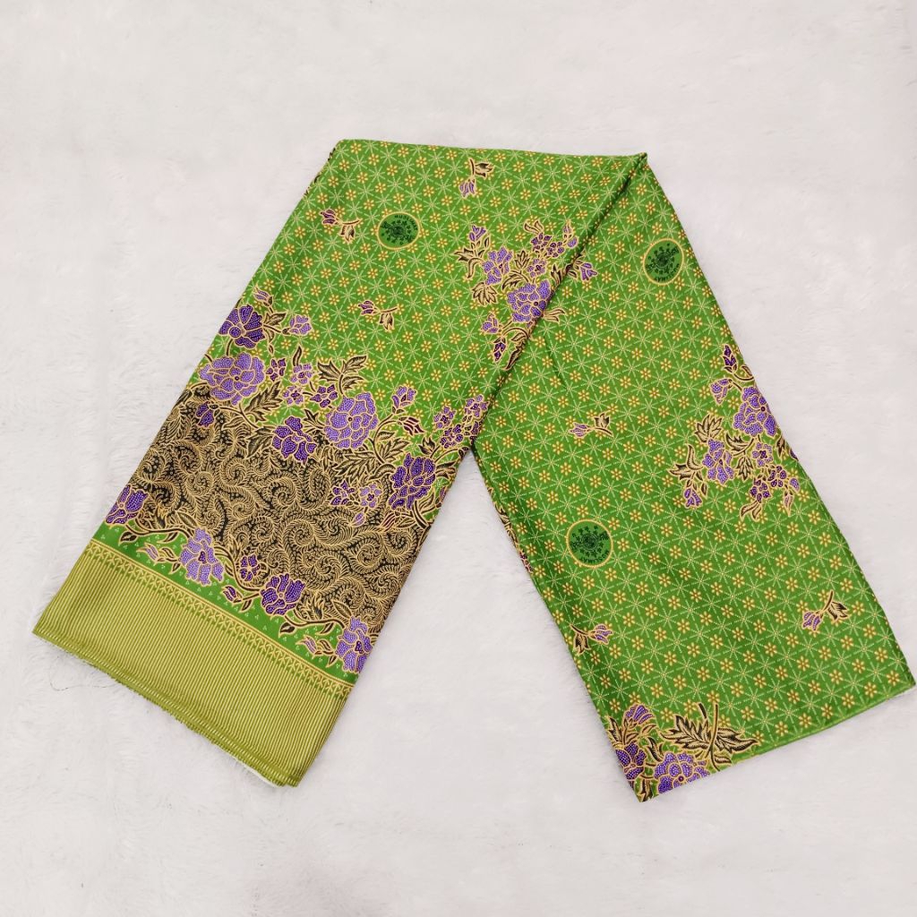 Kain Batik Nu muslimat semi sutra hijau muda logo Eceran / Meteran