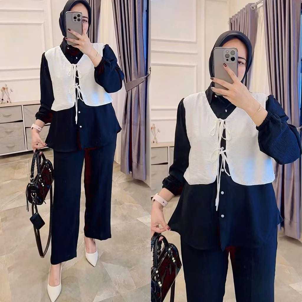 Dodea depok- YOLA SETELAN CELANA ROMPI POLOS CRINKLE AIRFLOW LD 110 // ONE SET WANITA // ONE SET POL