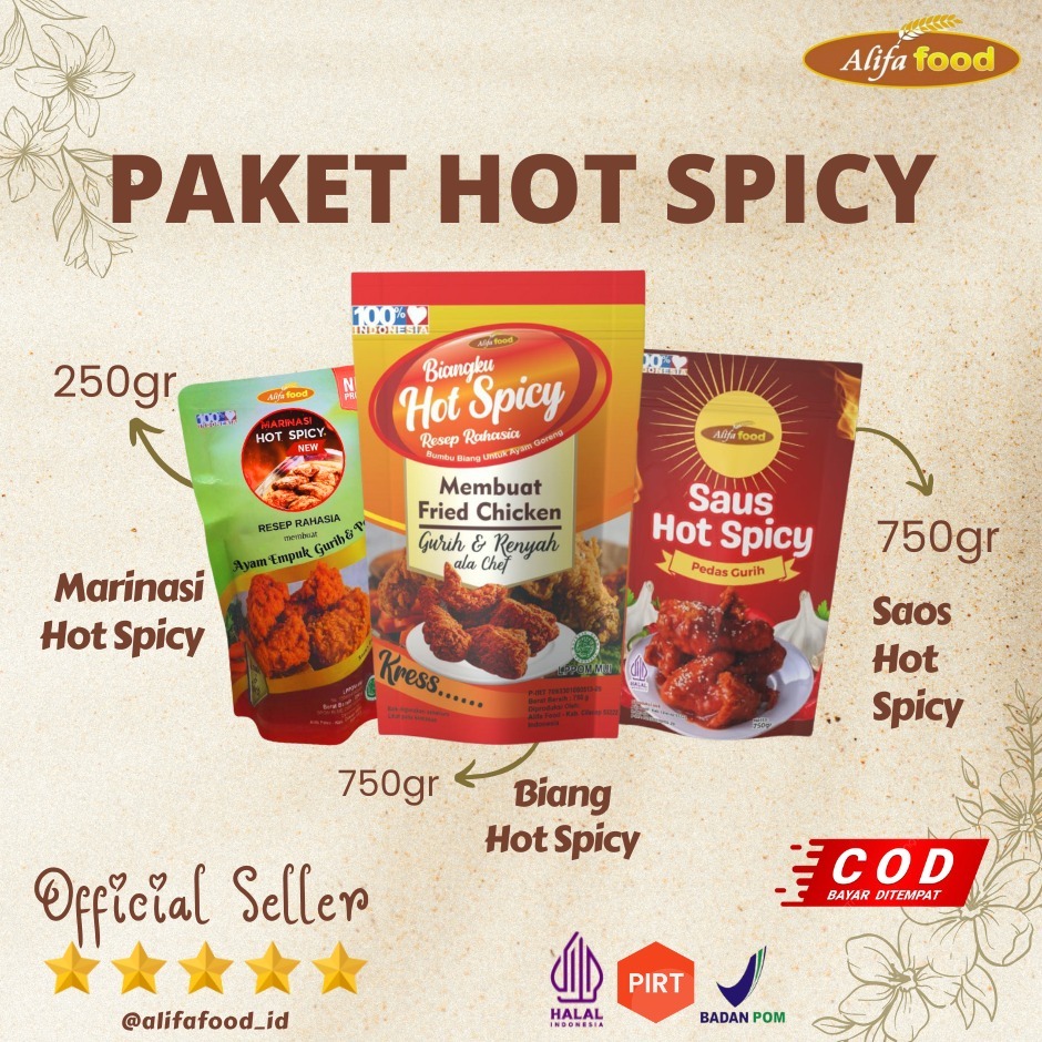 

ALIFA FOOD-Paket Hemat Hot Spicy,Marinasi Hot Spicy 250gr,Biang Hot Spicy 750gr,Saos Hot Spicy 750gr