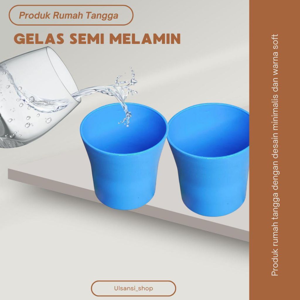 GELAS SEMI TEBAL MELAMIN 12 PCS (1 LUSIN) BPA FREE WARNA BIRU