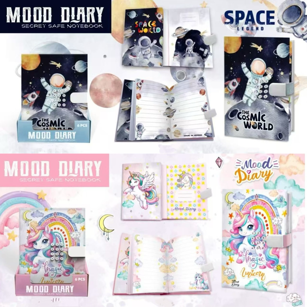 

children diary with lock secret safe diary space unicorn theme buku diary dengan kunci kode astronot buku harian anak