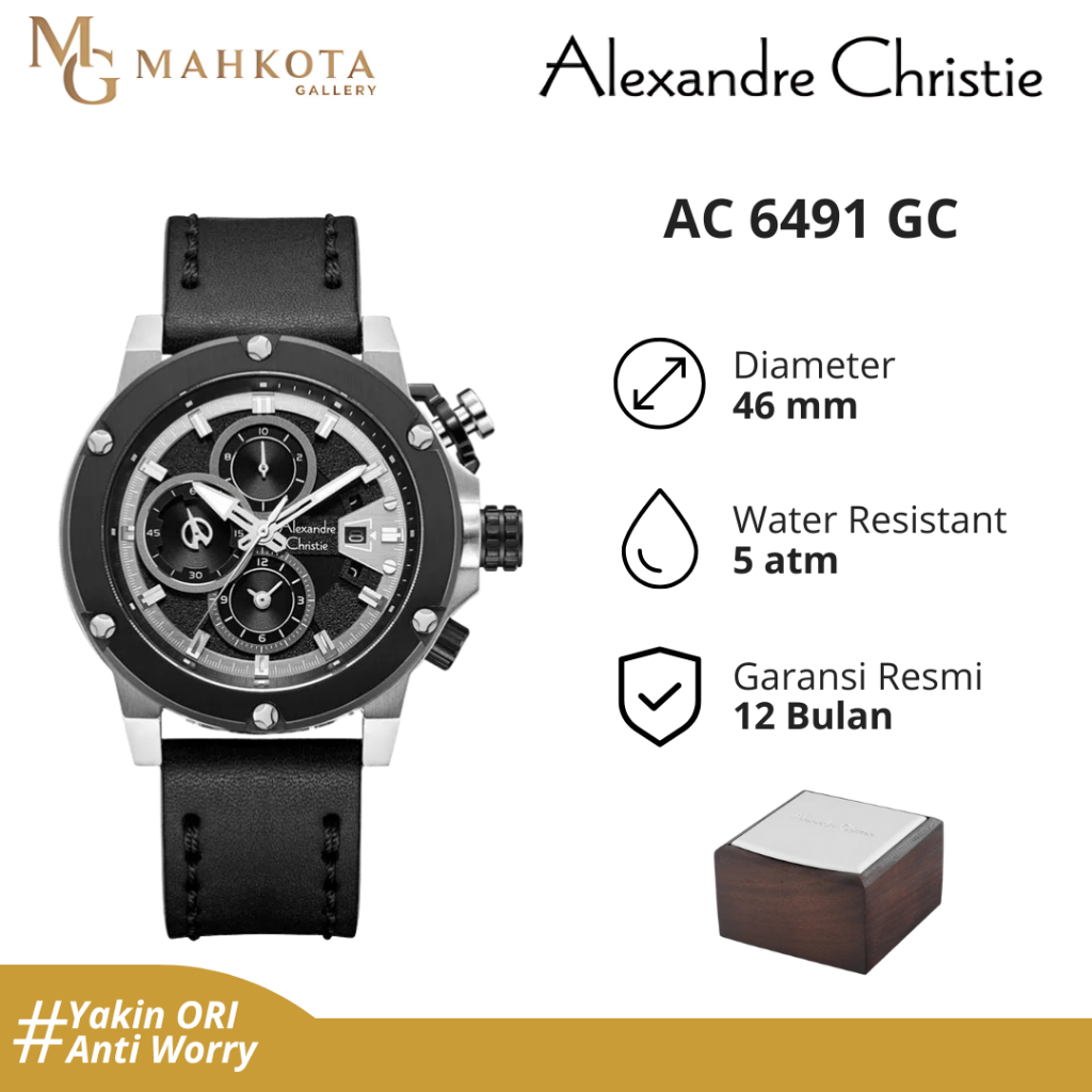 Jam Tangan Pria Alexandre Christie AC 6491 GC Tali Kulit Chronograph Aktif Original Bergaransi Jam T