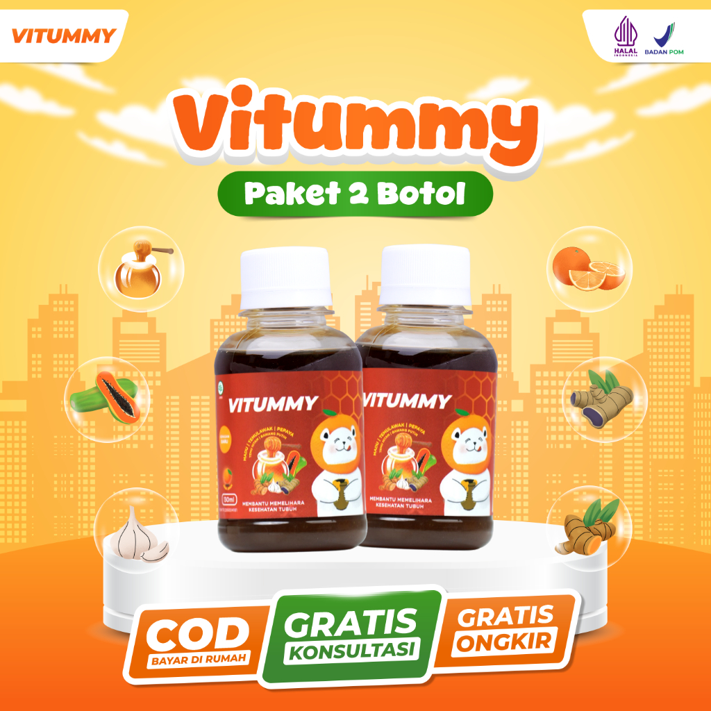 VITUMMY Paket 2 Botol Madu Vitummy Penambah Nafsu makan Anak dan Mencegah Cacingan Memantu Meningkat